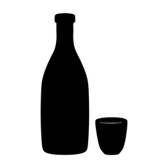 sake bottle and cup black silhouette icon - of a soft drinks sake bottle and cup simple vector art
