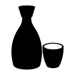 sake bottle and cup black silhouette icon - of a soft drinks sake bottle and cup simple vector art