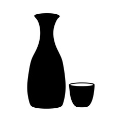 sake bottle and cup black silhouette icon - of a soft drinks sake bottle and cup simple vector art