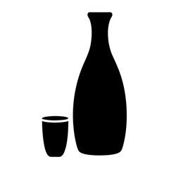 sake bottle and cup black silhouette icon - of a soft drinks sake bottle and cup simple vector art