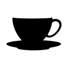 tea cup with saucer black silhouette icon - of a soft drinks tea cup with saucer simple vector art