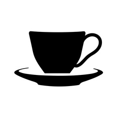 tea cup with saucer black silhouette icon - of a soft drinks tea cup with saucer simple vector art