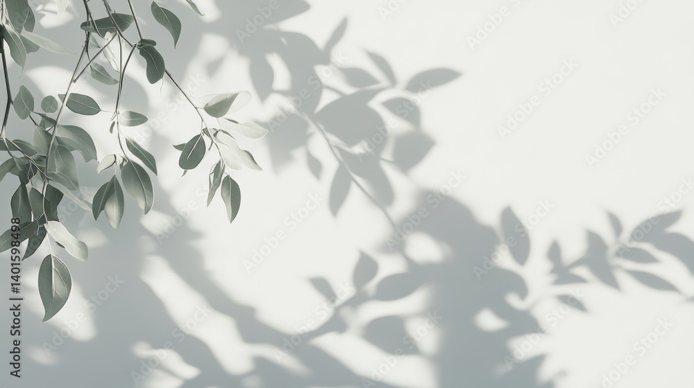 Poster shadows of palm leaves create a calming atmosphere in bright white light setting a serene mood ideal