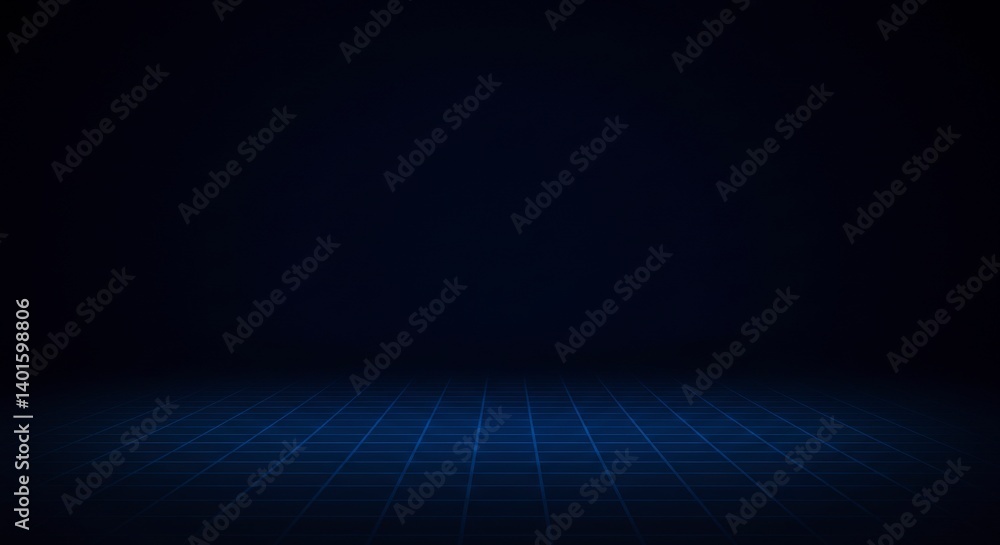 Poster abstract dark background with glowing grid floor perspective