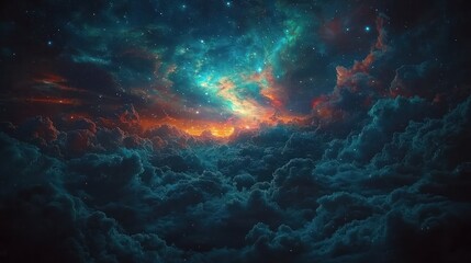 Obraz premium Celestial Cloudscape: A Dreamlike Vision of Stars and Clouds
