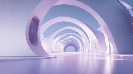 Obraz premium Abstract architectural hallway with arches in pastel colors creating a futuristic design.