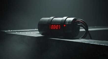 Black Time Bomb Device with Digital Timer Counting Down