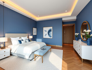 modern bedroom interior blue color
