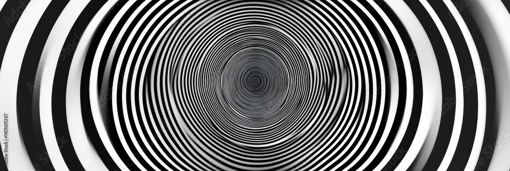 Aufkleber Concentric circles create a mesmerizing optical illusion of depth in black and white, captivating viewers with intricate patterns