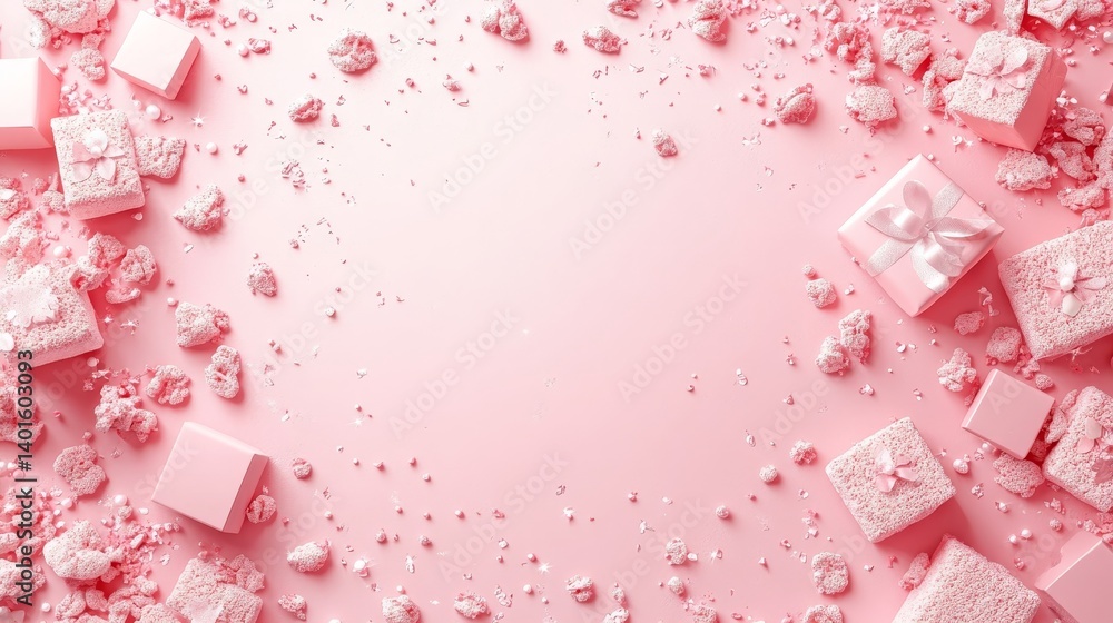 Poster colorful pink powder and cubes arranged artistically on a soft surface create an inviting backdrop f