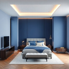 modern luxury bedroom interior blue color