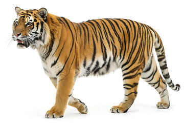 Fototapeta premium Full Body Tiger Walking on White Background