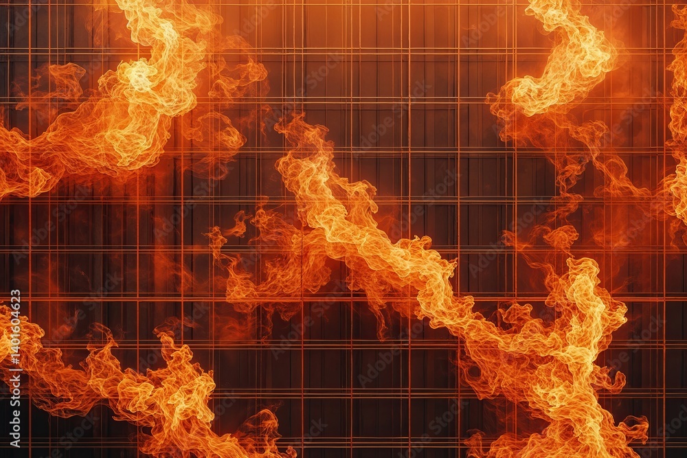 Poster bright orange backgrounds with fiery texture in a grid pattern