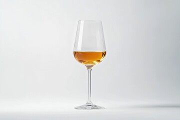 Elegant Wine Glass with Amber Liquid Against a Neutral Background