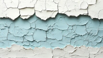 Obraz premium Flaking white paint reveals blue layer; textured, cracked, and weathered surface