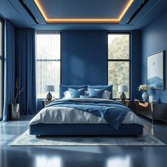 modern bedroom interior blue color