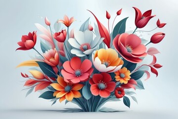 Colorful paper flowers in modern pastel tones on light background