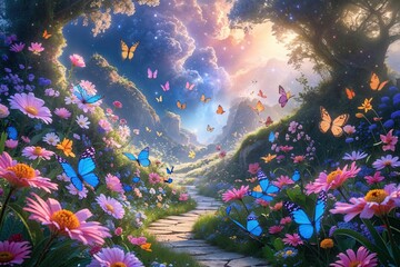 Explore a Magical Universe of Enchanting Flowers and Playful Butterflies on a Whimsical Journey
