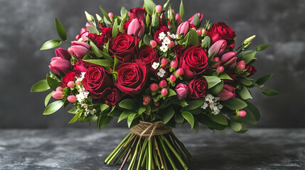 Romantic bouquet of red roses and tulips (6)