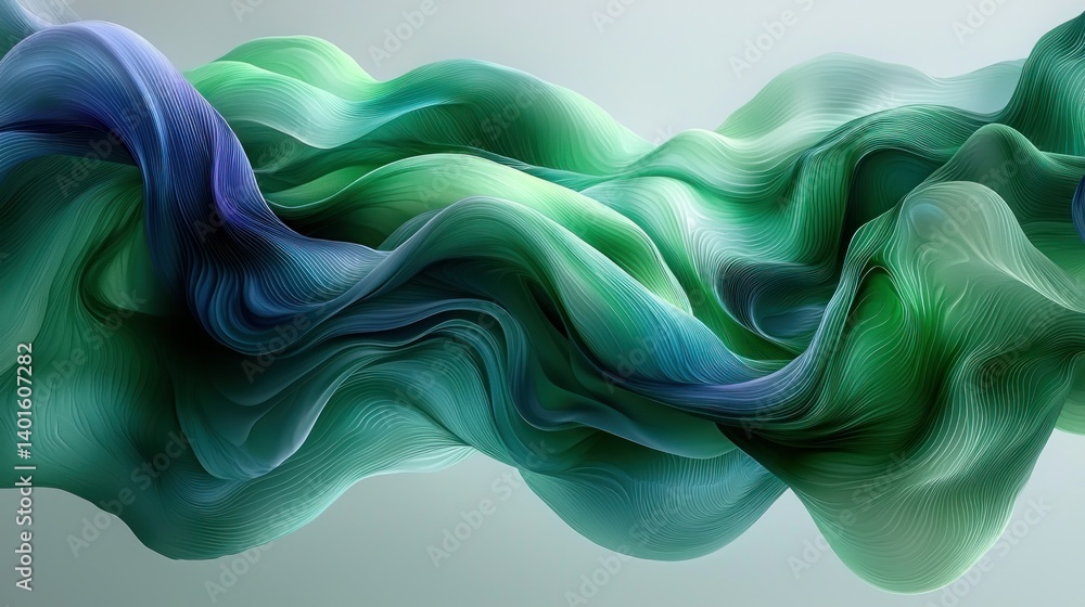 Aufkleber flowing forms abstract waves in turquoise and blue, creating a smooth, airy texture