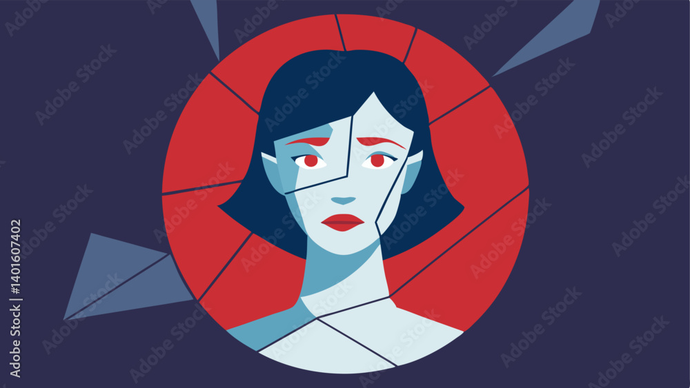 Poster broken mirror a shattered mirror reflecting fragmented images of a persons face symbolizing the dist