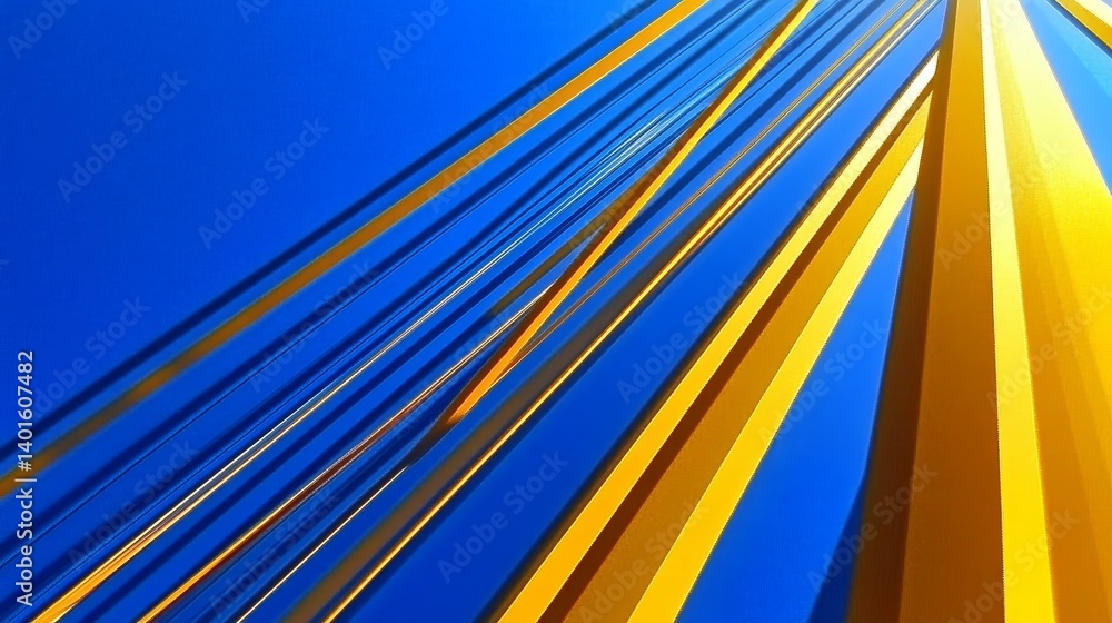 Poster vibrant blue and yellow lines create a dynamic composition against a clear sky background capturing 