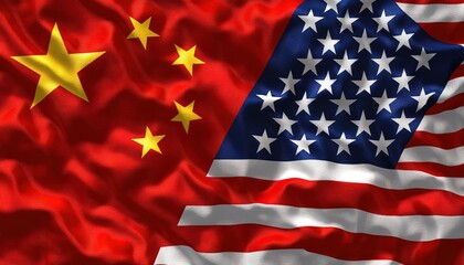 American flag vs Chinese flag, trade war concept
