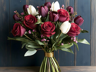 Romantic flower bouquet, red and white