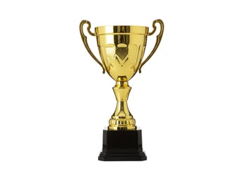 Isolated golden trophy award for winning and achievement isolated on white background