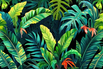 Vibrant Tropical Foliage with Banana Leaf Backgrounds