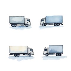 Set of Lorry Cargo Container Truck Icon Delivery Transportation Commercial Logistics Freight Mail Industry Watercolor Illustration