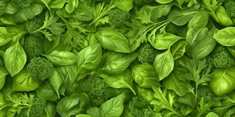 Close-up View of Fresh Leafy Greens Including Spinach and Kale Arranged in a Vibrant Display Highlighting Their Textures and Colors in a Natural Setting