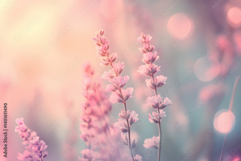 Leinwandbilder Dreamy out-of-focus flowers create a soft pastel atmosphere with gentle bokeh and a serene mood in a tranquil garden setting