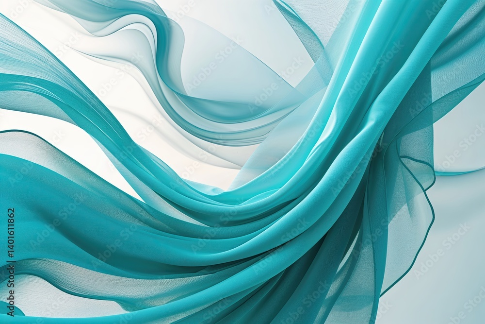 Poster elegant turquoise fabric flowing in gentle breeze with abstract air currents and soft color gradient