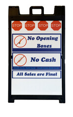 Business sign with rules and conditions for purchases