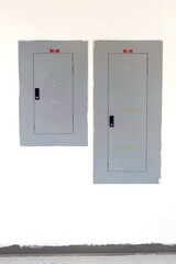 Electrical junction boxes on interior wall. Isolated.