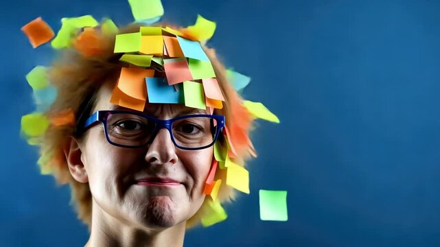Overwhelmed Woman with Sticky Notes