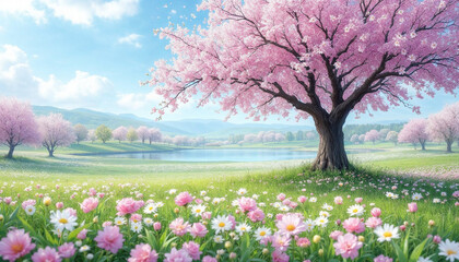 spring landscape with blooming trees