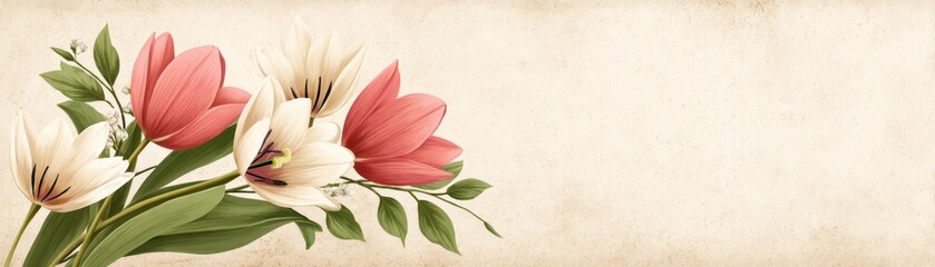 Fototapeta premium A delicate arrangement of pink and white flowers against a textured background, evoking a serene and natural feel.