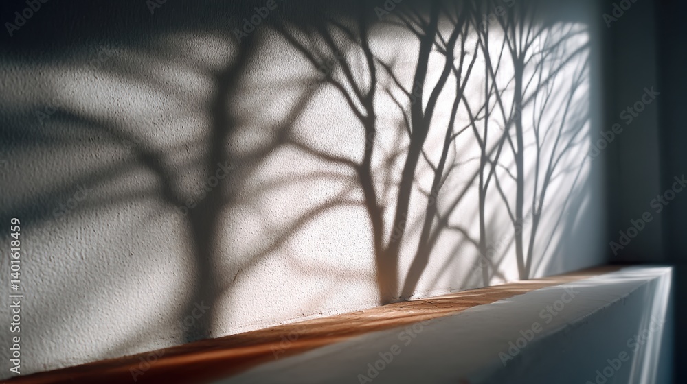 Aufkleber a beautiful shadow of tree branches casts on a wall, creating an artistic interplay of light and sha