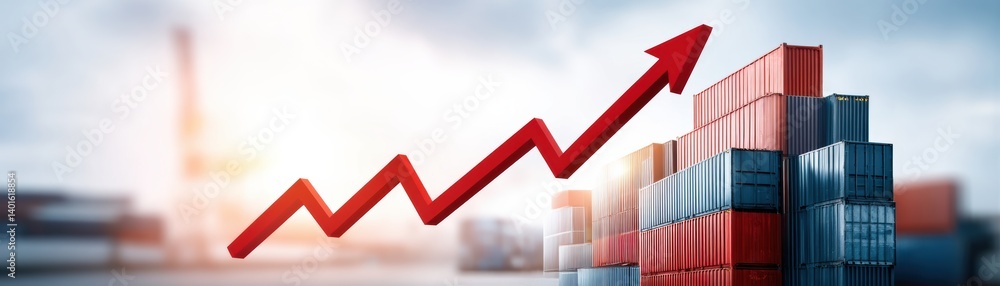 Poster this image shows shipping containers with a rising graph overlay, symbolizing growth and success in 