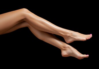 Obraz premium Lying Down Legs with Pink Toenails on Black Background
