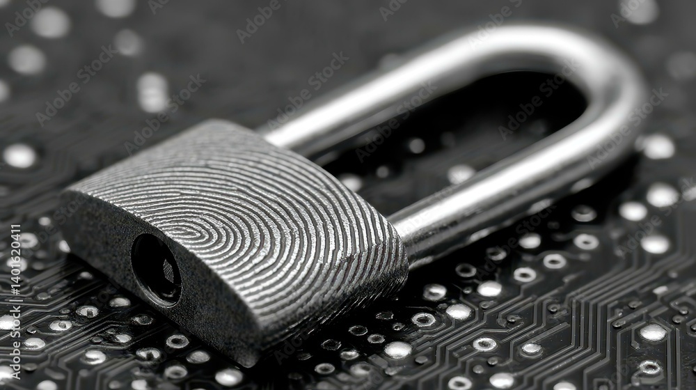 Aufkleber a digital lock and fingerprint set against a circuit board background symbolizes the core of cyberse