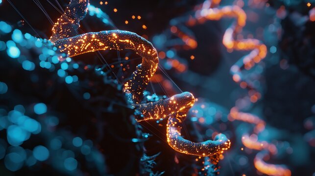 Close up of glowing molecular structures forming proteins a futuristic AI enhanced environment