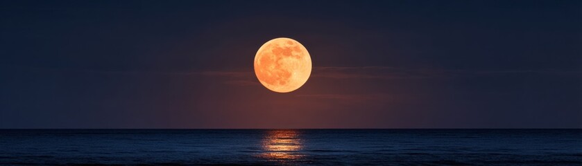 Obraz premium A stunning full moon reflects on calm ocean waters, creating a serene and magical nighttime atmosphere.