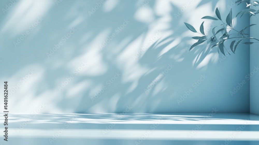 Poster soft shadows cast by leaves create a tranquil atmosphere in a minimalist interior during daylight ho