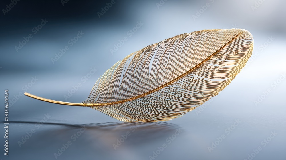 Poster a delicate, intricately designed feather floats against a soft, blurred background, highlighting its