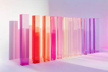 Fototapeta premium Abstract Gradient Colored Glass Objects Arranged in a Row on Surface