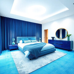 modern bedroom interior blue color
