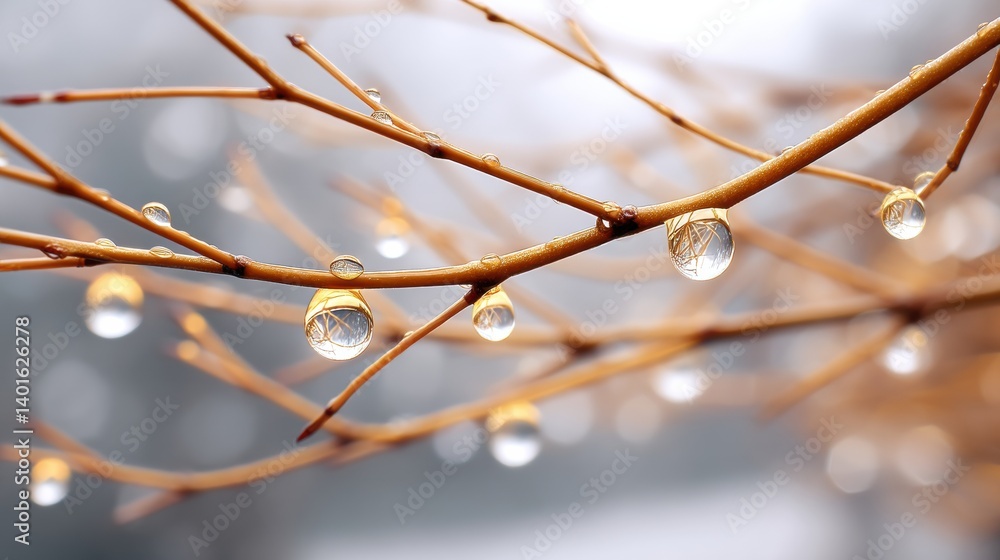 Aufkleber a close-up of bare branches adorned with sparkling droplets of water, creating a serene and refreshi